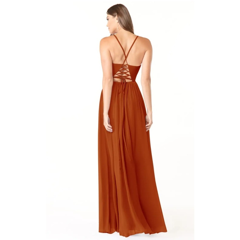 Azazie Aaida A-Line Corset Chiffon Dress‎ Floor Length Bridesmaid Paprika Size 2 - Picture 2 of 13